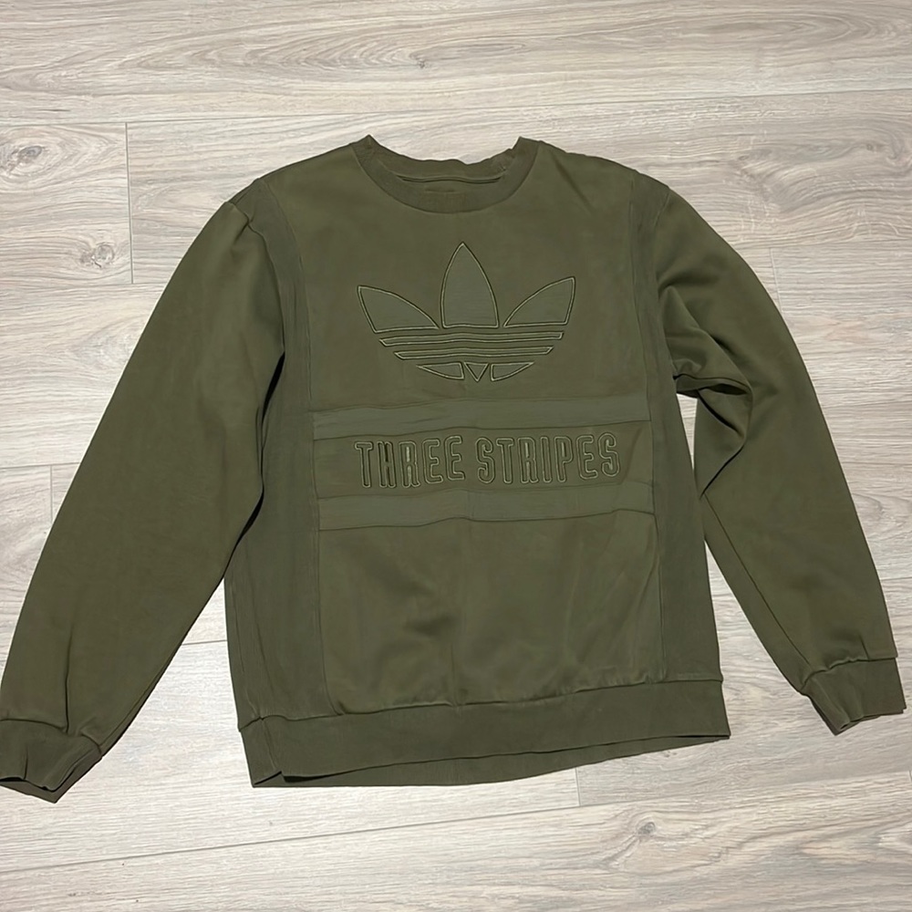 adidas Olive Crewneck Sweatshirt with Trefoil Emboss